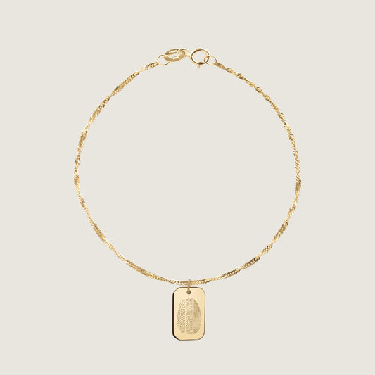 Three Fingerprint Twisted Bracelet | 10K Gold Rectangle