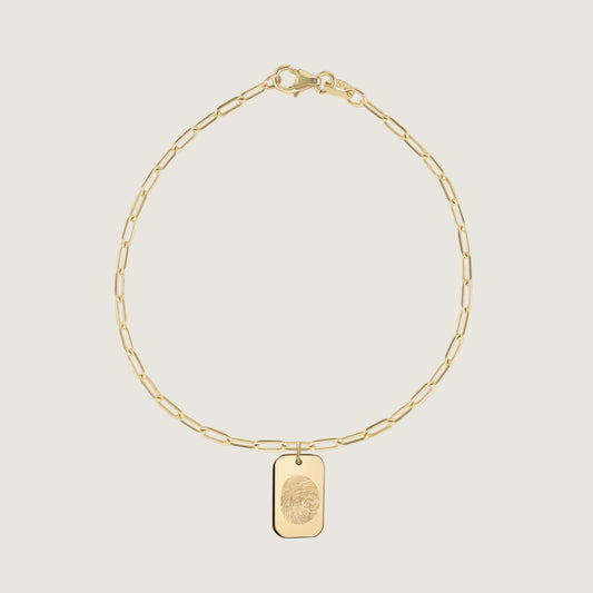 Fingerprint Paperclip Bracelet | 10K Gold Rectangle
