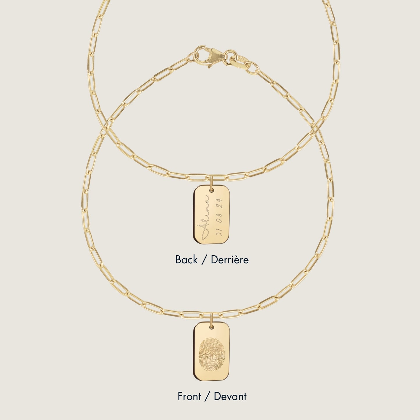 Bracelet Trombone Empreinte | Rectangle Or 10 Carats