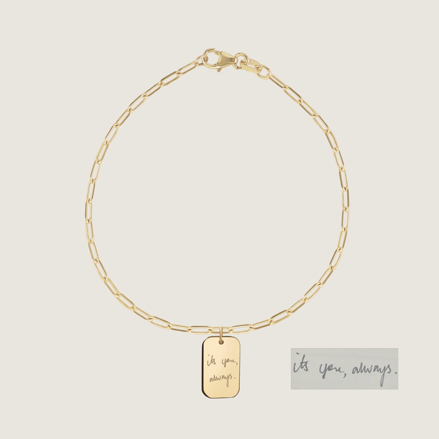 Handwriting Paperclip Bracelet | 10K Gold Rectangle