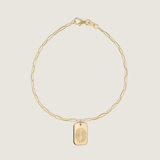 Two Fingerprint Paperclip Bracelet | 10K Gold Rectangle