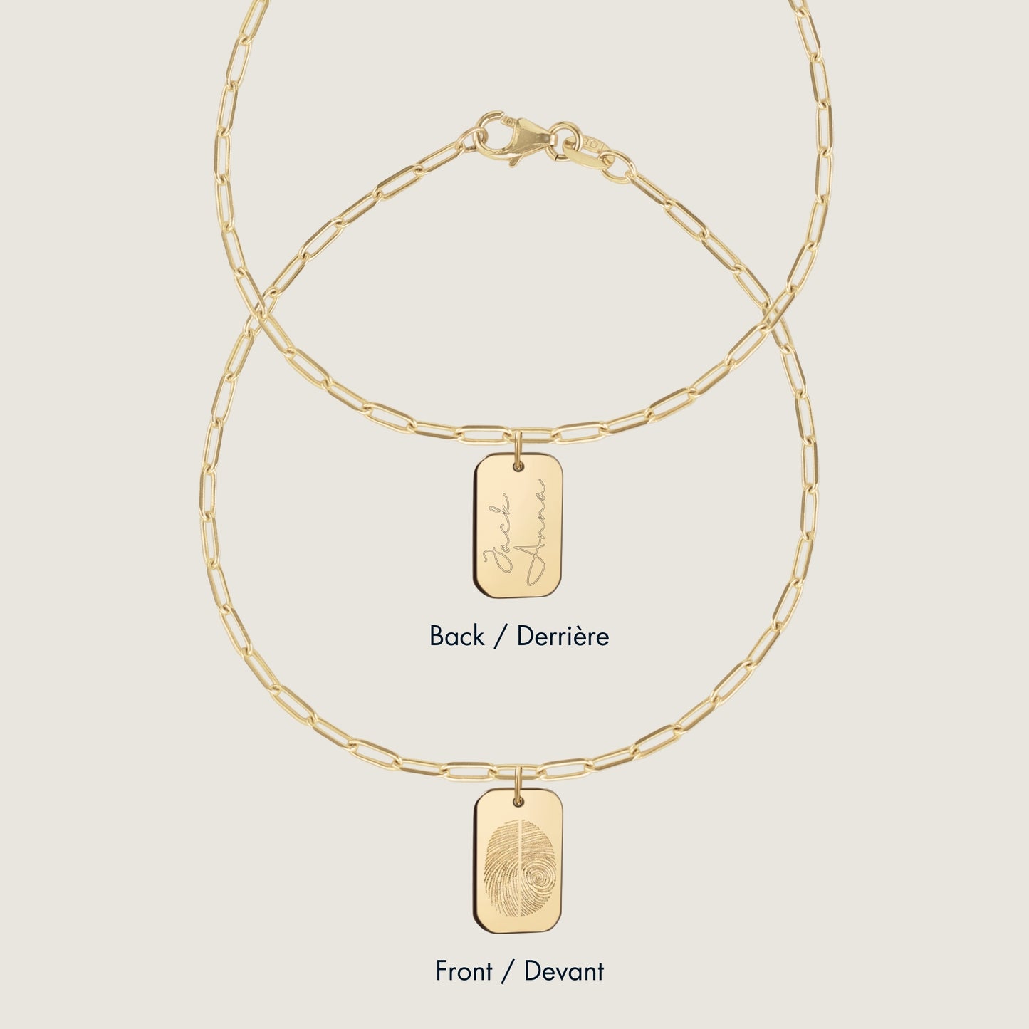 Bracelet Trombone Deux Empreintes | Rectangle Or 10 Carats