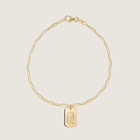 Three Fingerprint Paperclip Bracelet | 10K Gold Rectangle