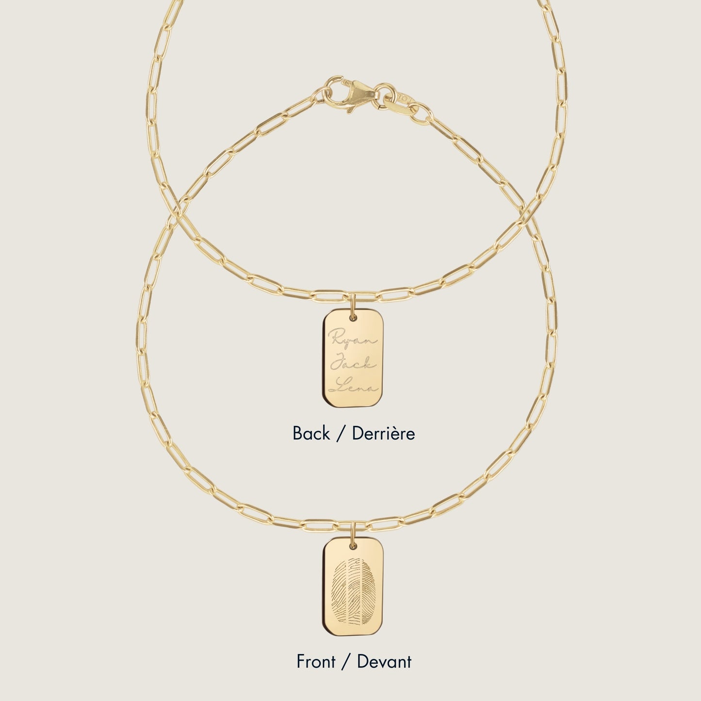 Bracelet Trombone Trois Empreintes | Rectangle Or 10 Carats