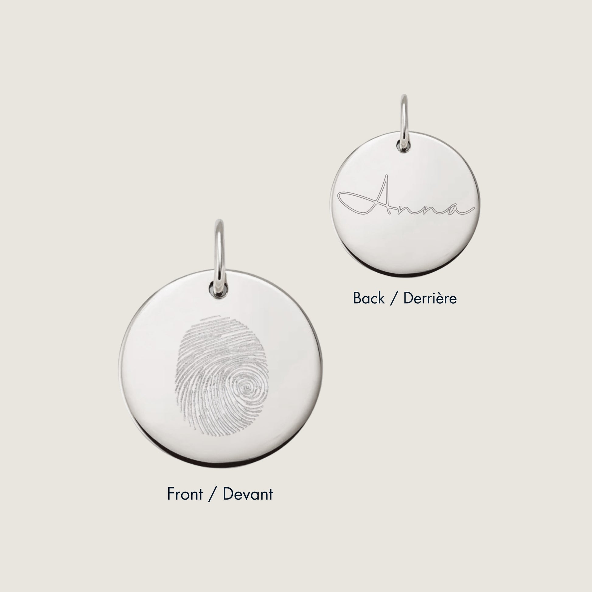 925 Sterling Silver Actual Fingerprint Personalized Custom Memorial Double Sided Engraved Pendant