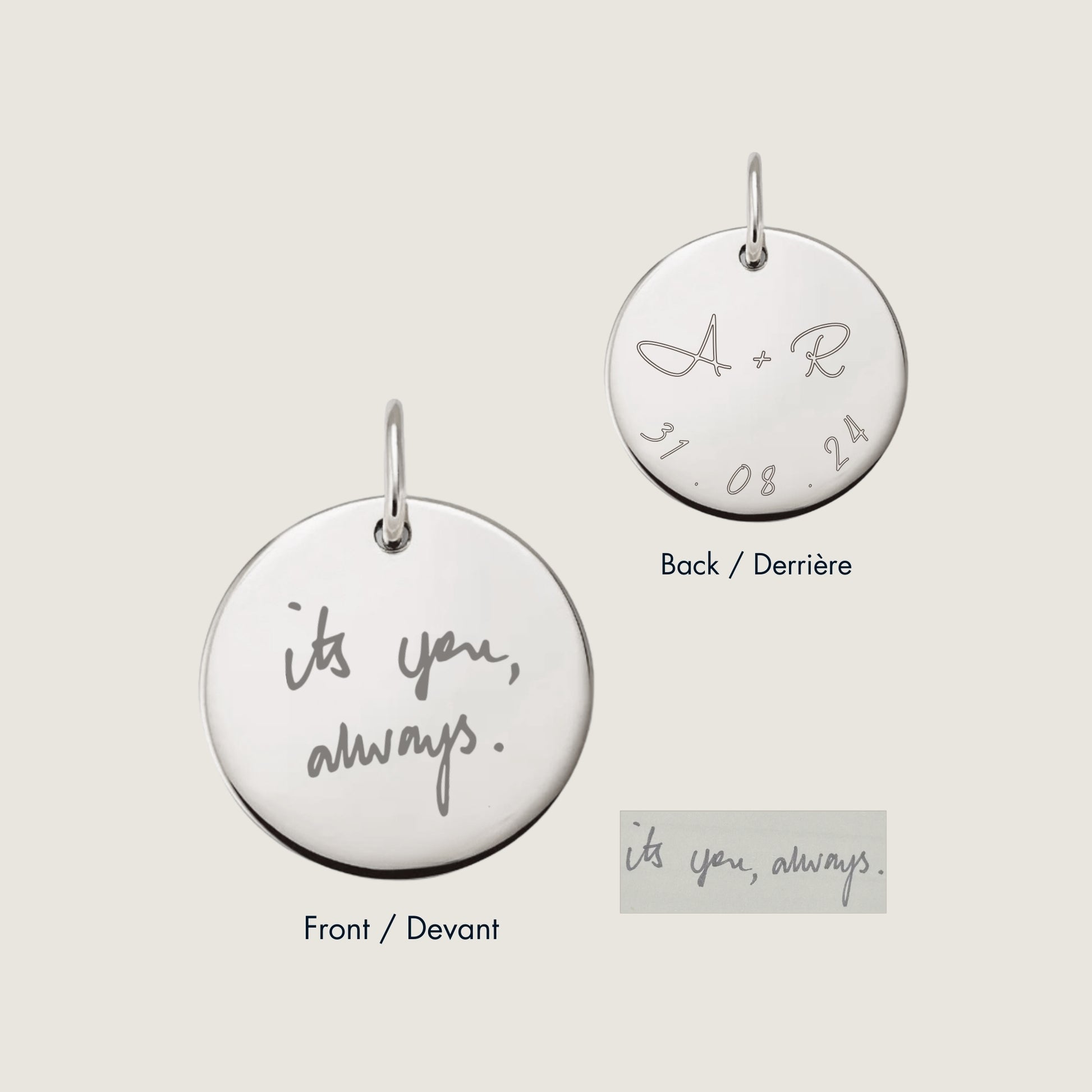 925 Sterling Silver Actual Handwriting Personalized Custom Memorial Double Sided Engraved Pendant Jewelry