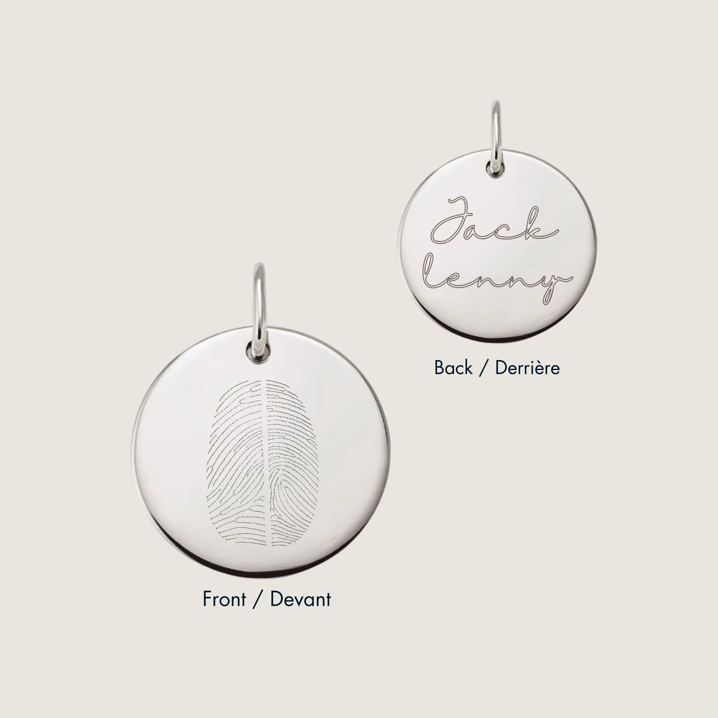 925 Sterling Silver Actual Two Fingerprint Personalized Custom Memorial Engraved Double Sided Pendant Jewelry