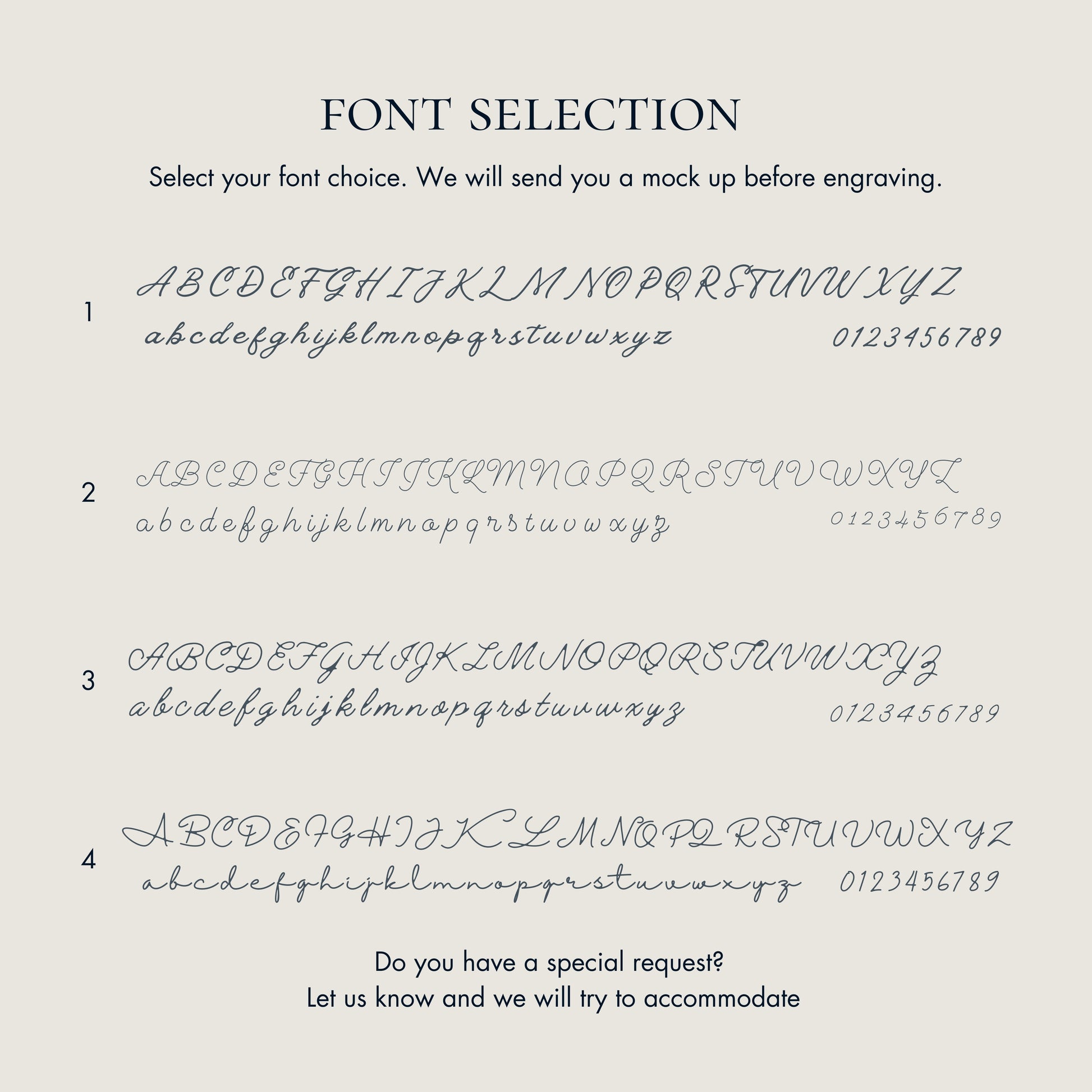 Font Selection for memorial fingerprint jewelry