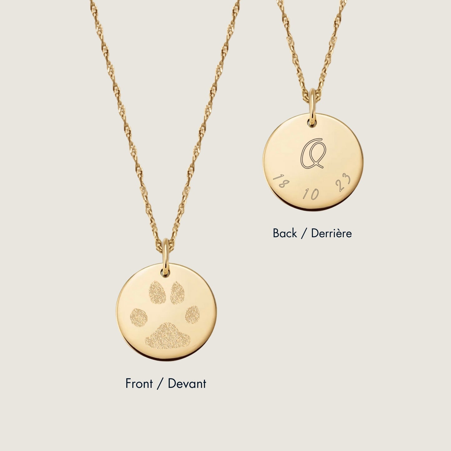 Paw Print Twisted Chain Necklace | 10K Gold Circle