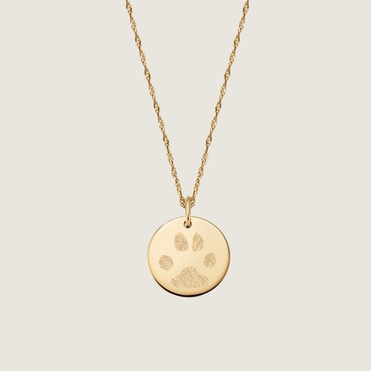 Paw Print Twisted Chain Necklace | 10K Gold Circle
