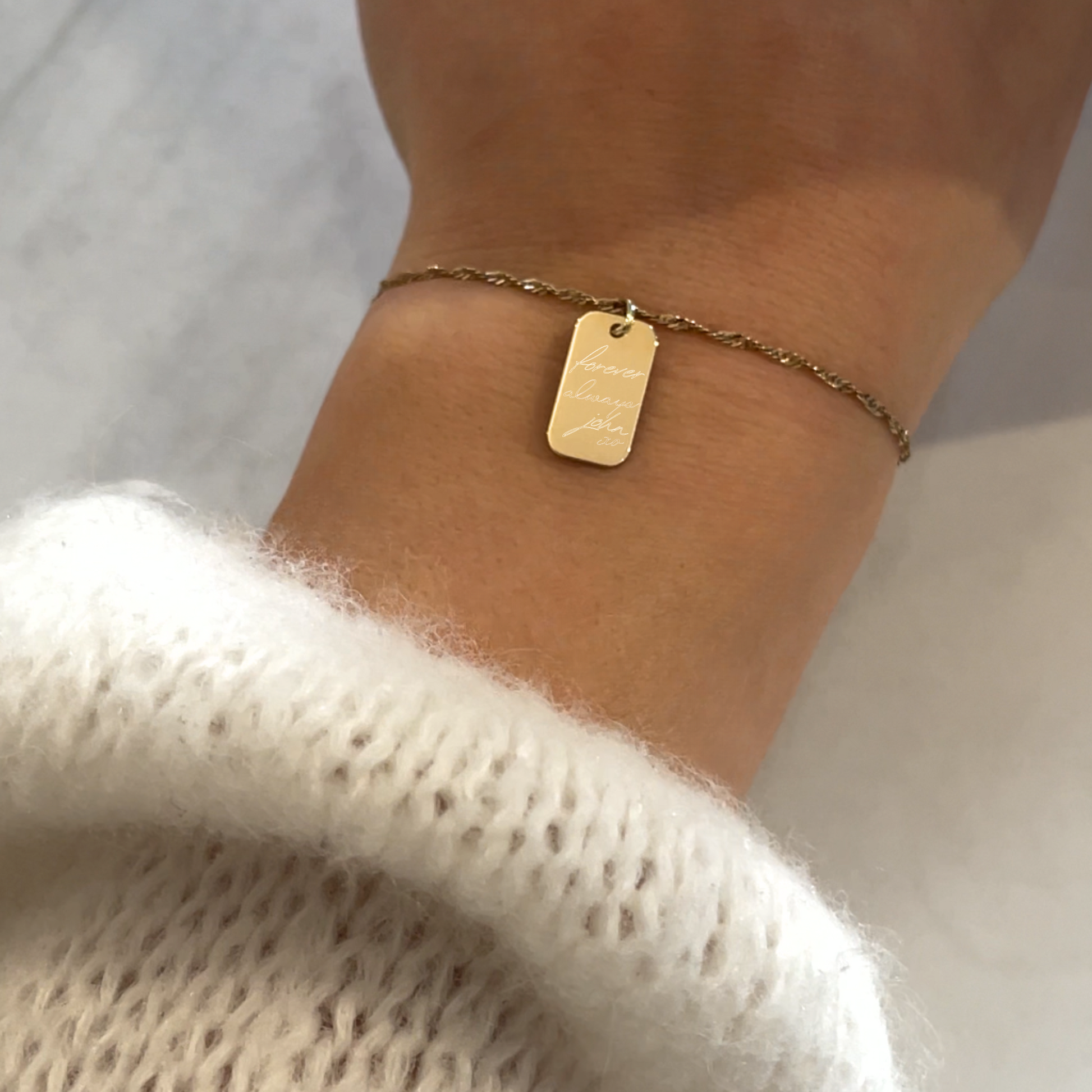 Twisted singapore chain in 10K solid gold with Actual Handwriting Personalized Custom Memorial Engraved forever always Pendant Jewelry