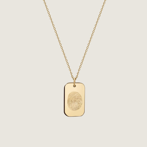 10K solid gold Actual Fingerprint Personalized Custom Memorial Engraved Cable Chain Necklace