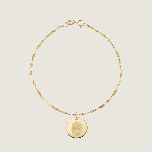 10K solid gold Actual Fingerprint Personalized Custom Memorial Engraved Twisted Bracelet
