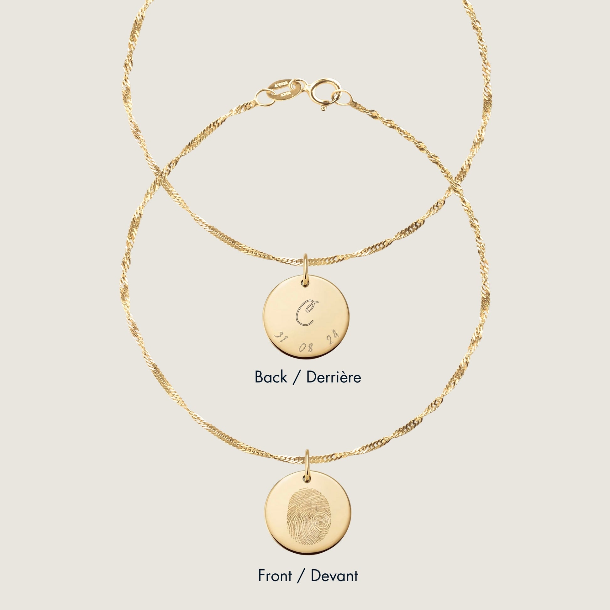 10K solid gold Actual Fingerprint Personalized Custom Memorial Engraved Twisted Double Sided Bracelet
