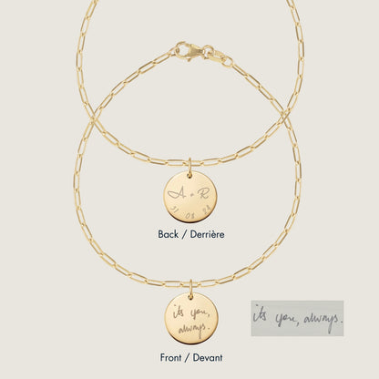10K solid gold Actual  Handwriting Personalized Custom Memorial Engraved Paperclip Double Sided Bracelet