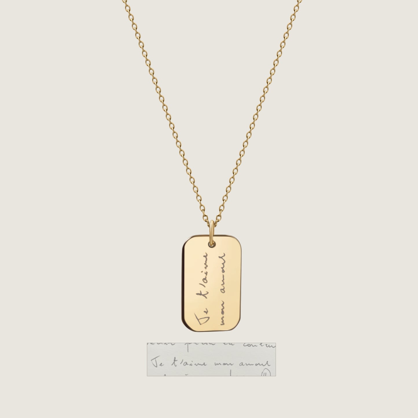 10K solid gold Actual Handwriting Personalized Custom Memorial Engraved Rectangle Cable Chain Necklace