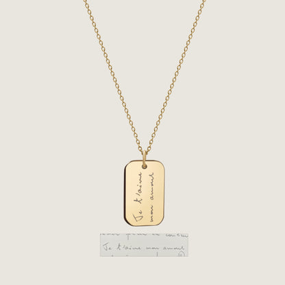 10K solid gold Actual Handwriting Personalized Custom Memorial Engraved Rectangle Cable Chain Necklace