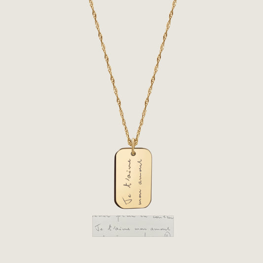 10K solid gold Actual Handwriting Personalized Custom Memorial Engraved Rectangle Twisted Chain Necklace