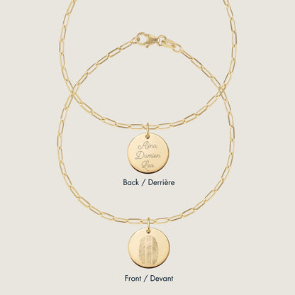 10K solid gold Actual Three Fingerprint Personalized Custom Memorial Double Sided Engraved Paperclip Bracelet