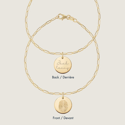 10K solid gold Actual Two Fingerprint Personalized Custom Memorial Engraved Double Sided Paperclip Bracelet