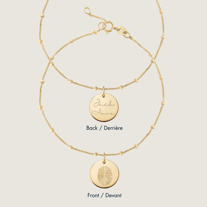 10K solid gold Actual  two fingerprint Personalized Custom Memorial Engraved Double Sided Sphere Bracelet