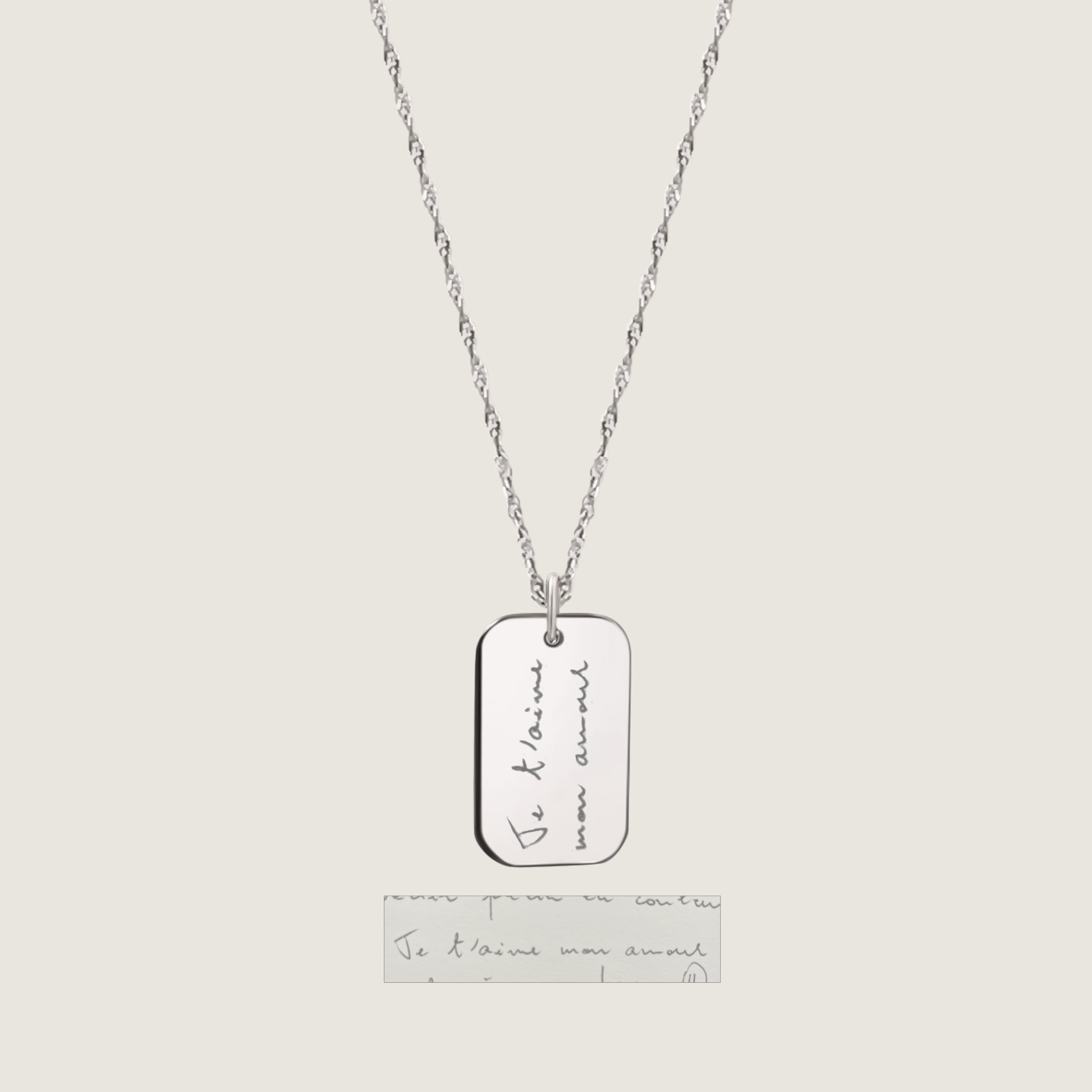 10K solid white gold Actual Handwriting Personalized Custom Memorial Engraved Rectangle Twisted Chain Necklace