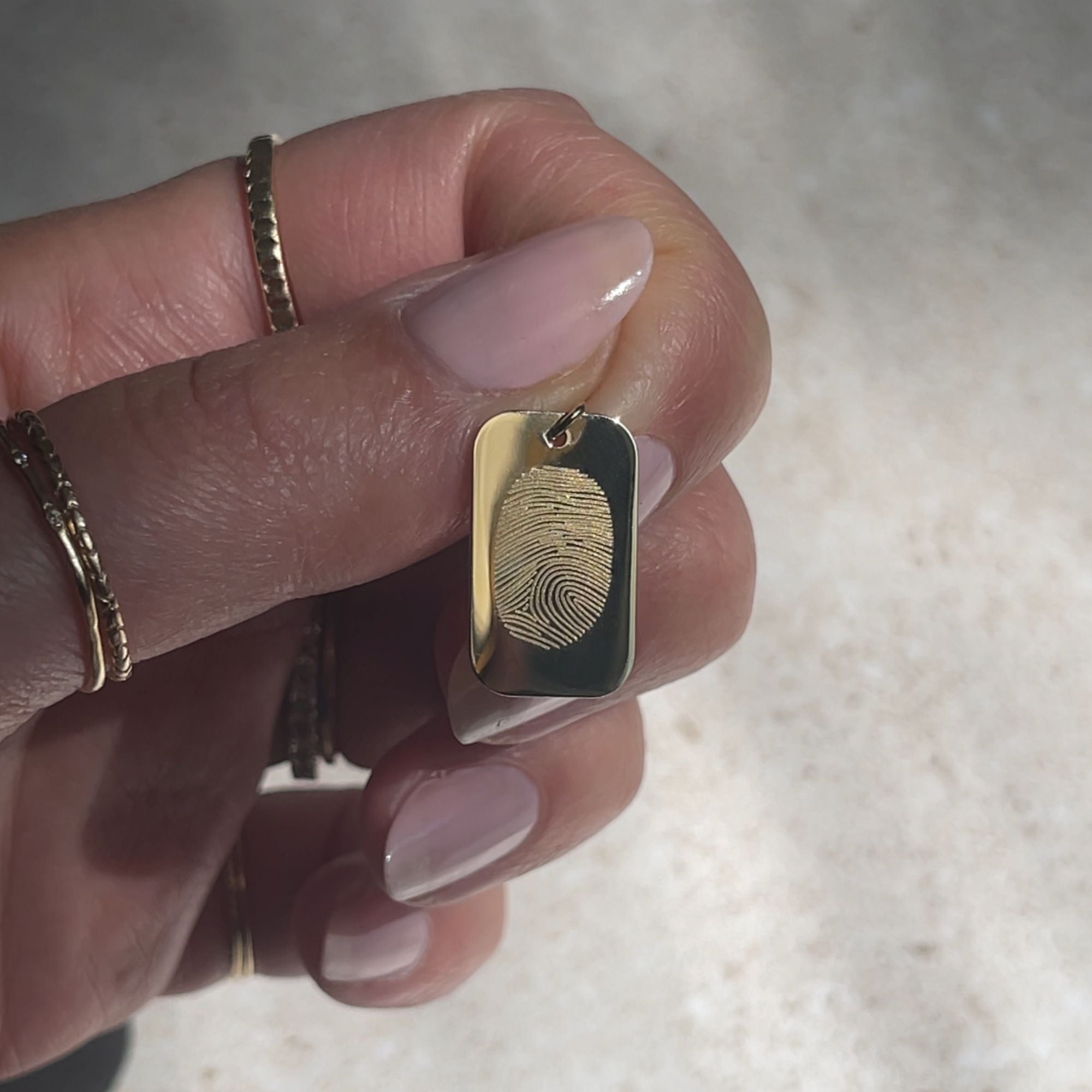 Fingerprint Pendant | 10K Gold Rectangle
