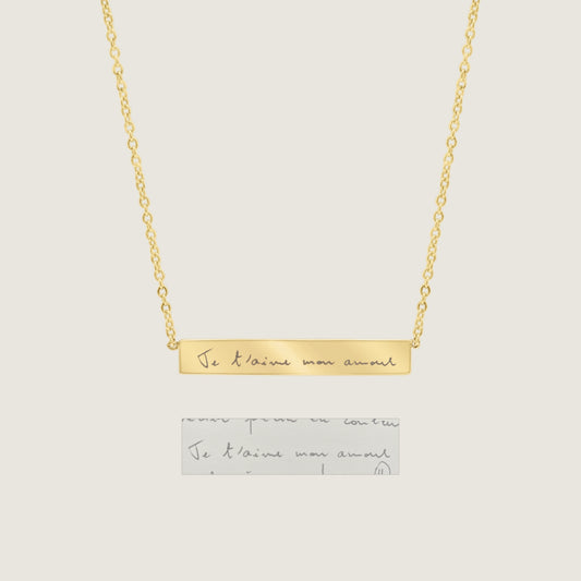 14K solid gold Actual Handwriting Personalized Custom Memorial Engraved Bar Necklace Jewelry
