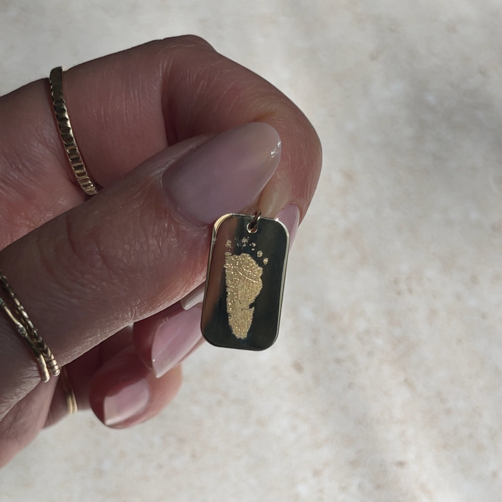 Handprint Pendant | 10K Gold Rectangle