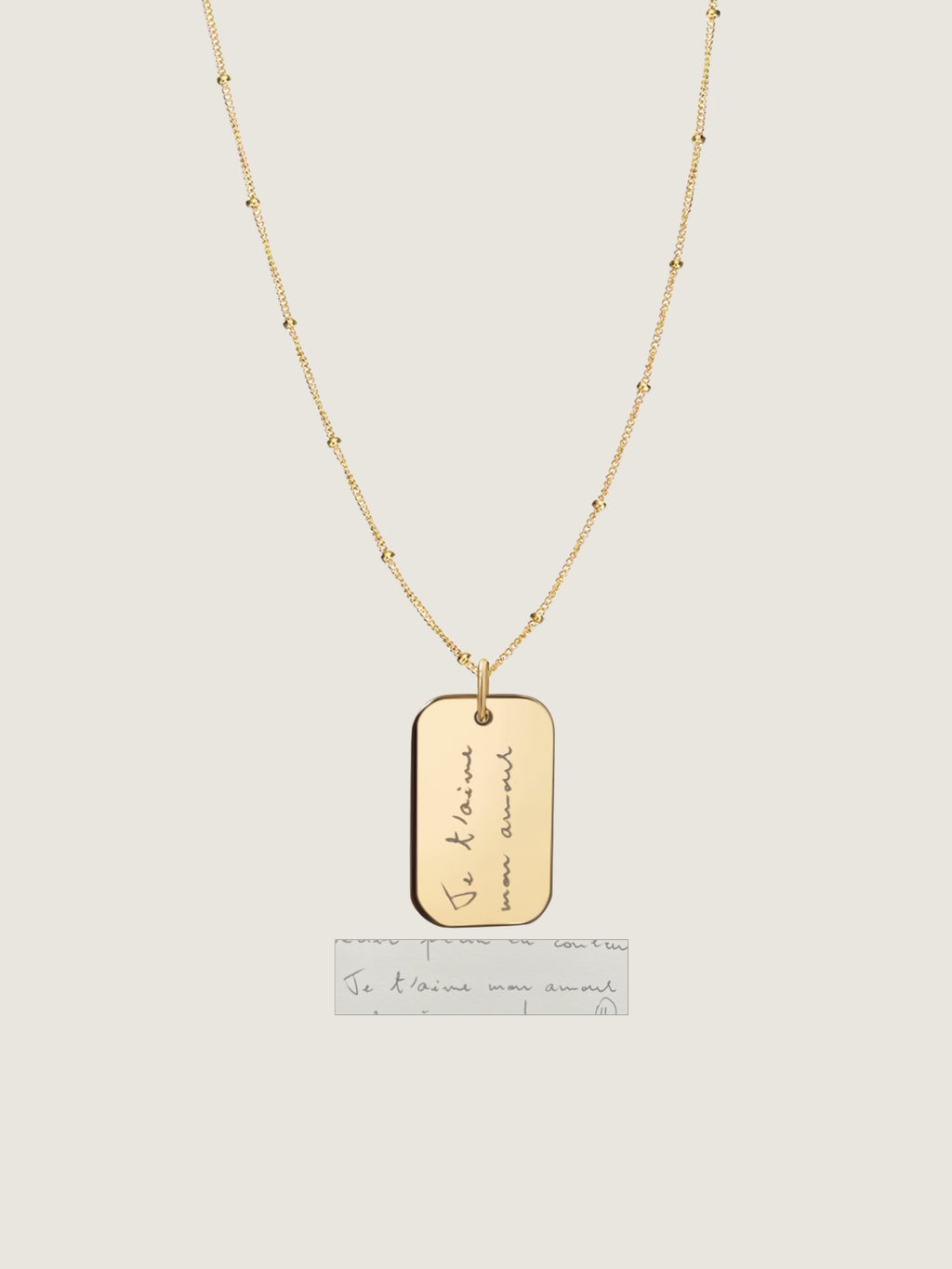 Handwriting Sphere Chain Necklace | 10K Gold Rectangle