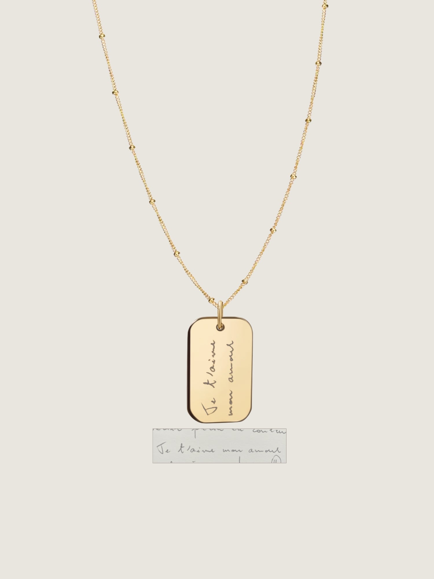 Handwriting Sphere Chain Necklace | 10K Gold Rectangle