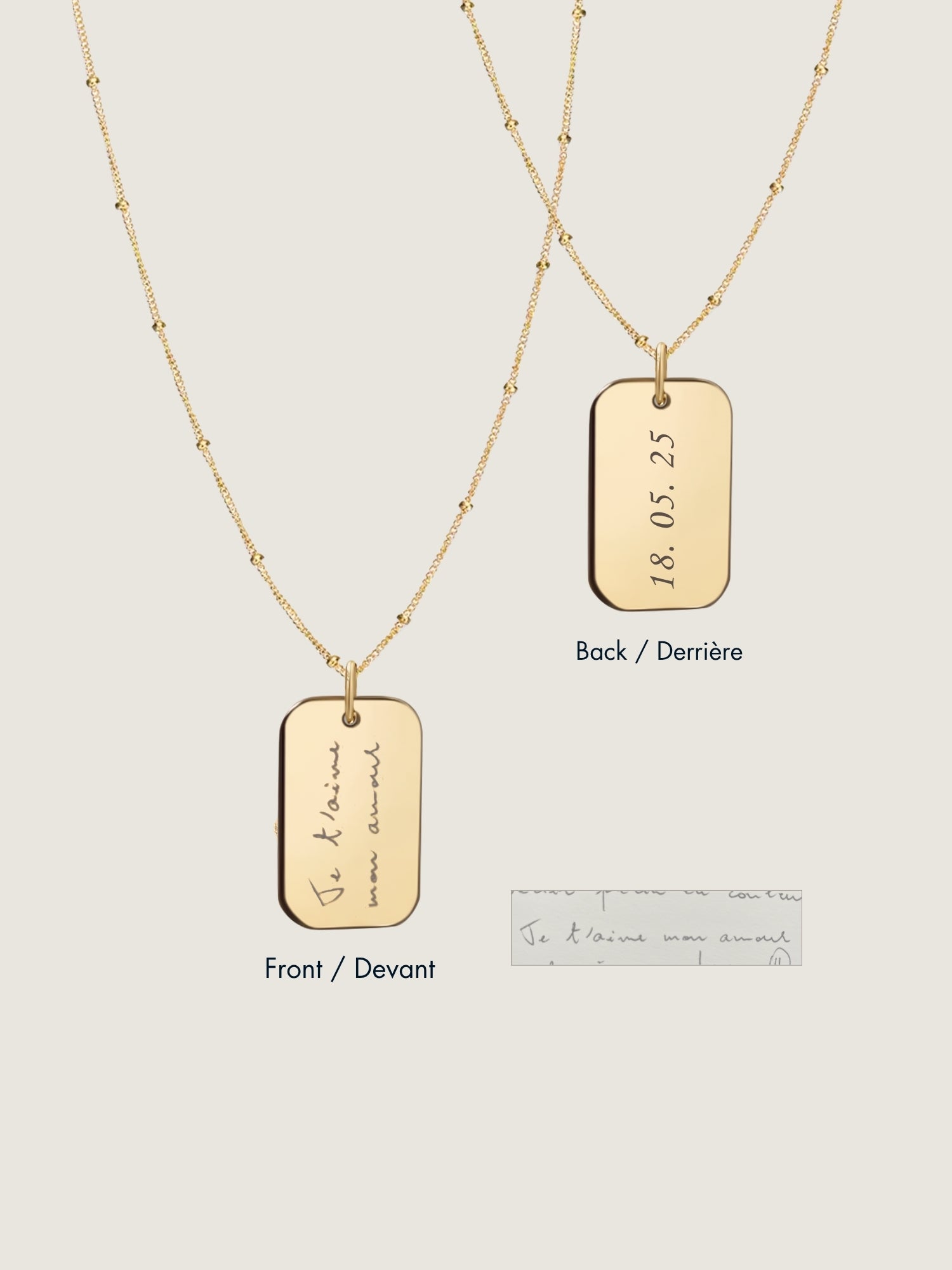 Handwriting Sphere Chain Necklace | 10K Gold Rectangle