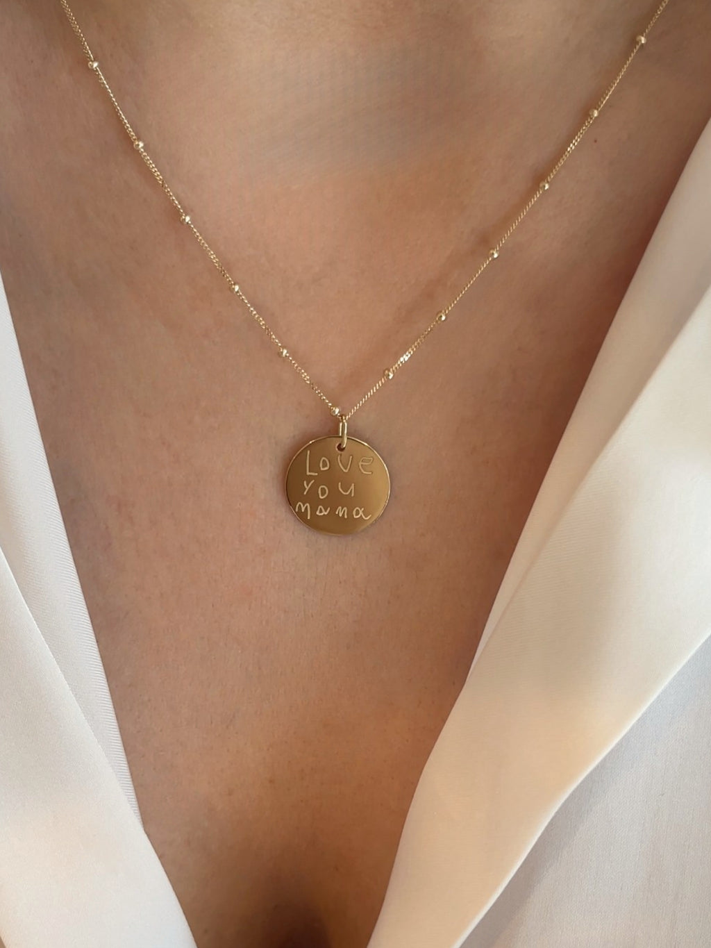 Handwriting Sphere Chain Necklace | 10K Gold Circle