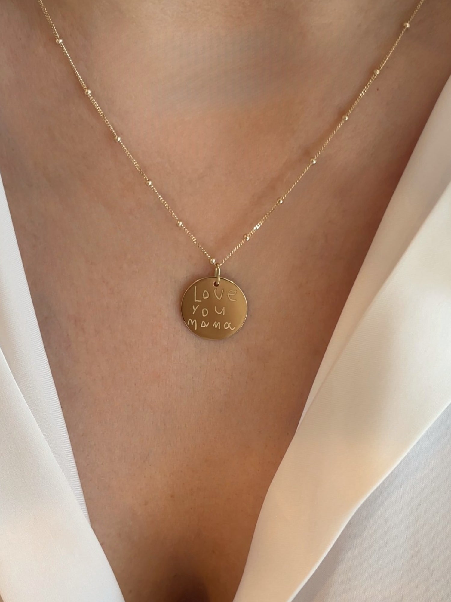 Handwriting Sphere Chain Necklace | 10K Gold Circle