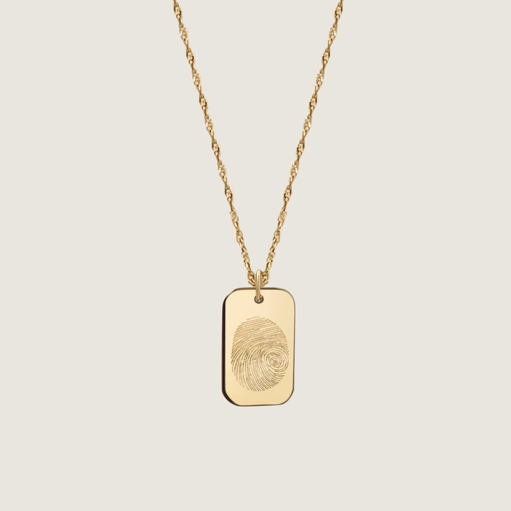 Fingerprint Twisted Chain Necklace | 10K Gold Rectangle