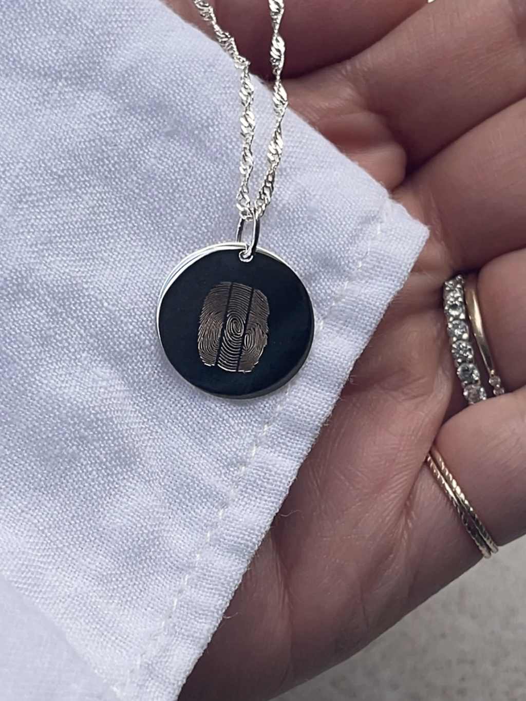 Pendentif d'Empreinte | Disque Argent Sterling 925