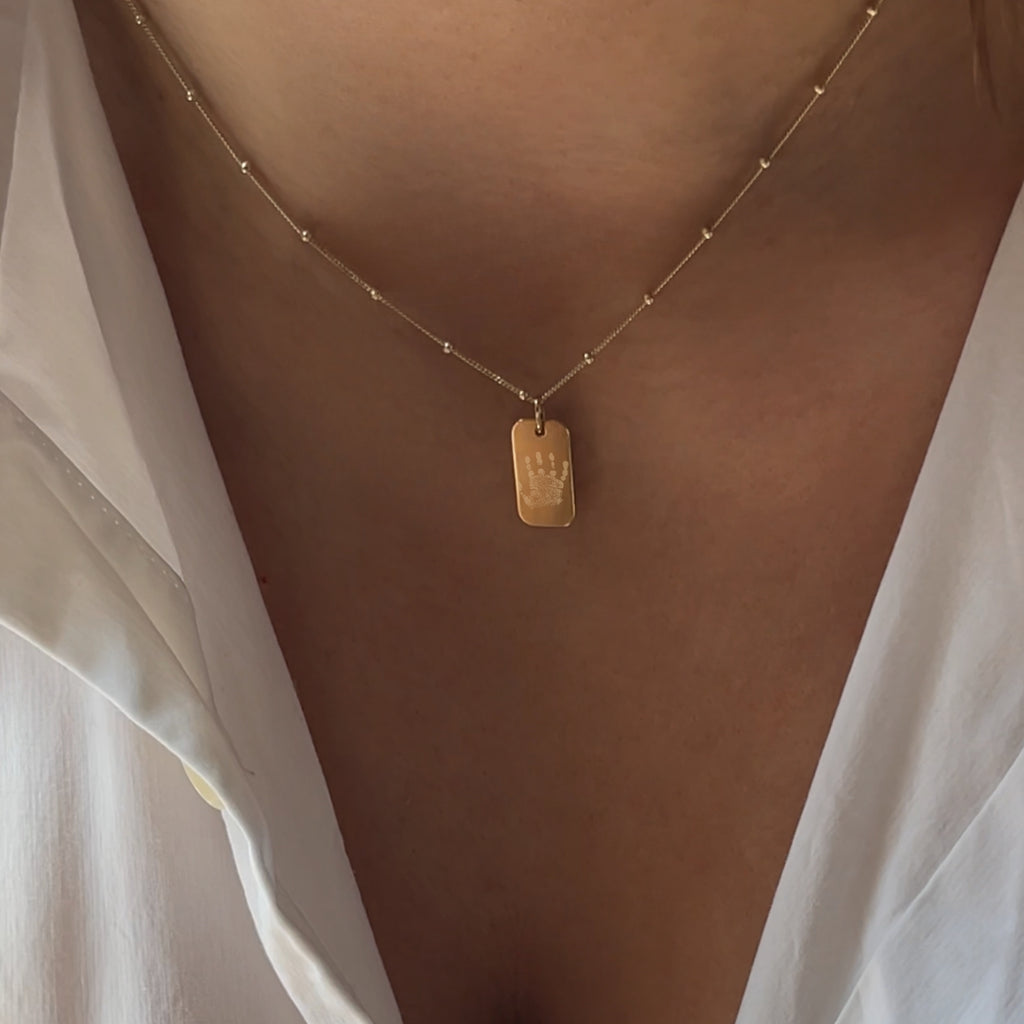 Handprint Pendant | 10K Gold Rectangle