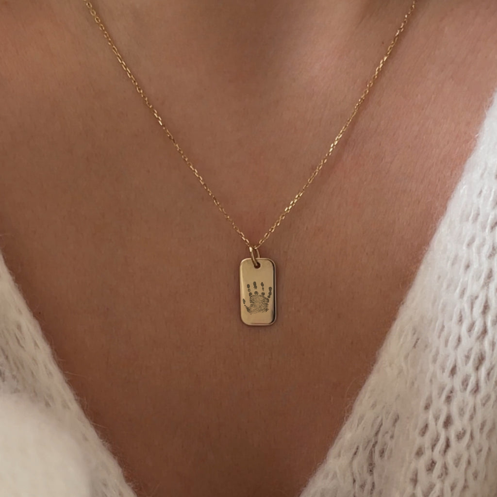 Handprint Pendant | 10K Gold Rectangle