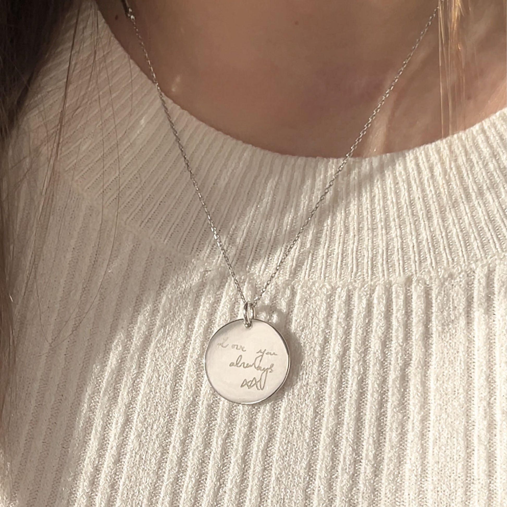 925 Sterling Silver Actual Handwriting Personalized Custom Memorial Engraved Pendant Jewelry on woman