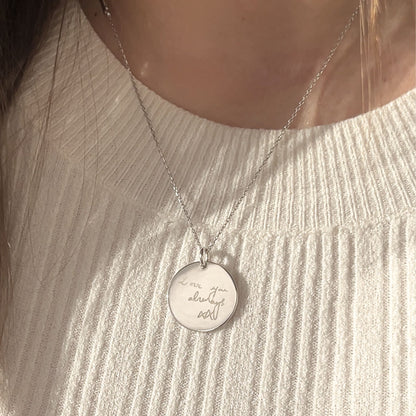 925 Sterling Silver Actual Handwriting Personalized Custom Memorial Engraved Pendant Jewelry on woman
