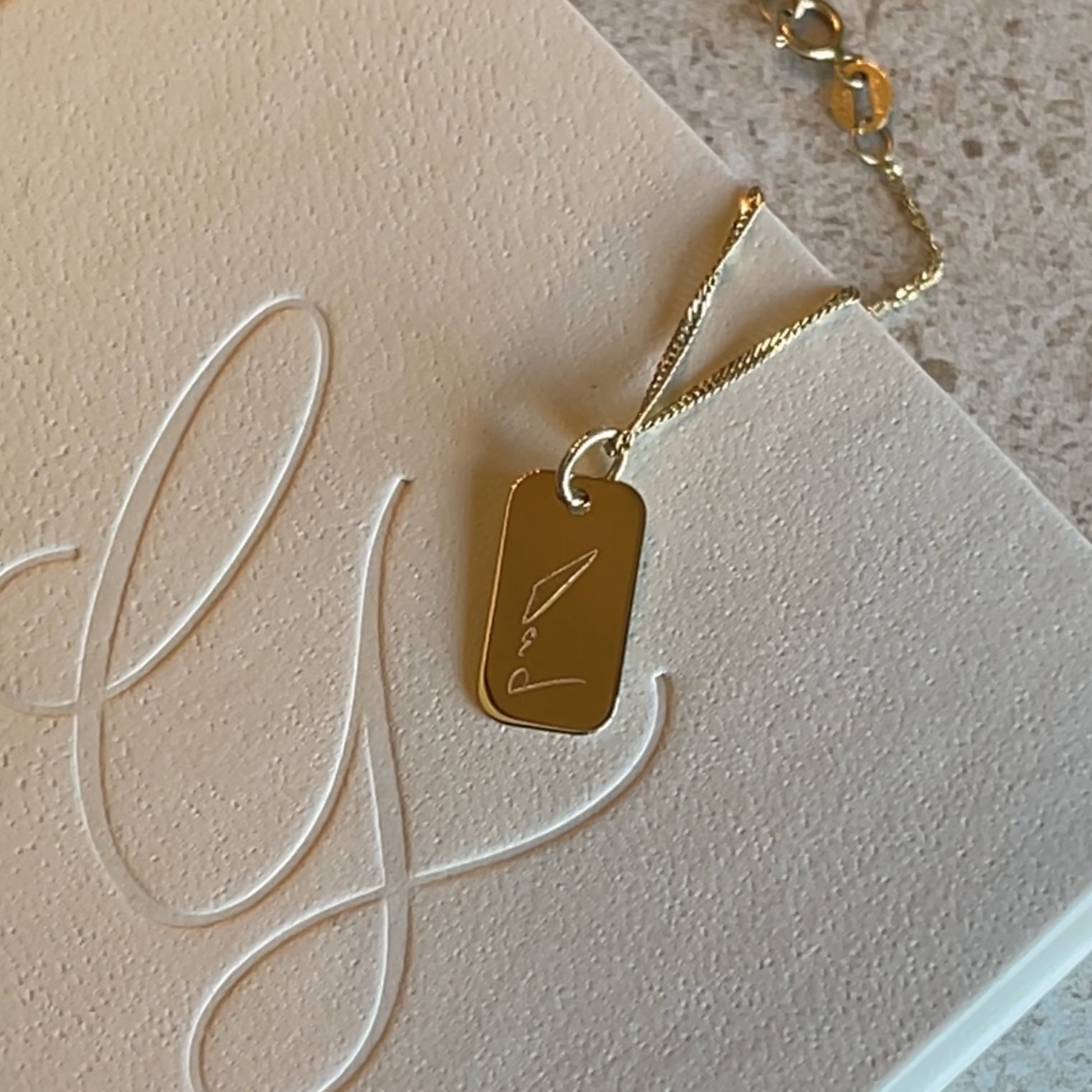 Dad 10K solid gold Actual Handwriting Personalized Custom Memorial Engraved Rectangle Pendant necklace