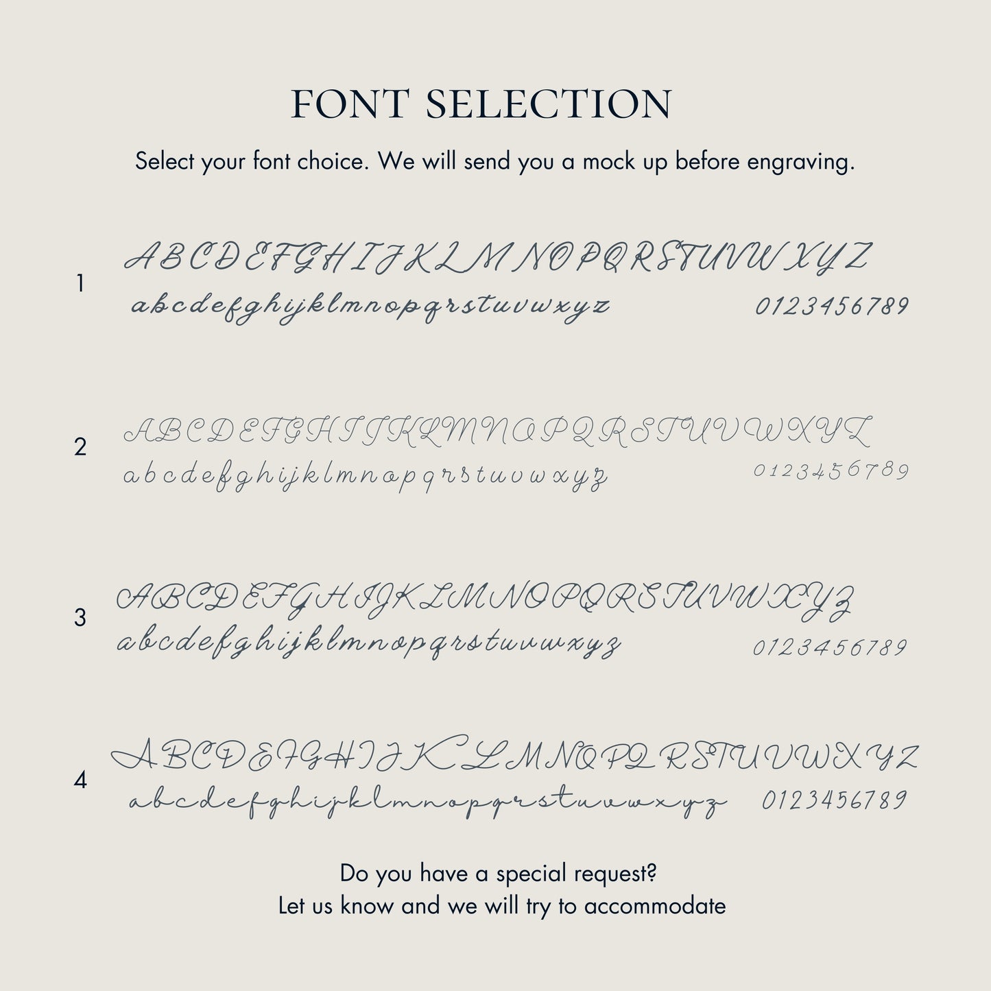 font selection to engrave on paw print jewelry