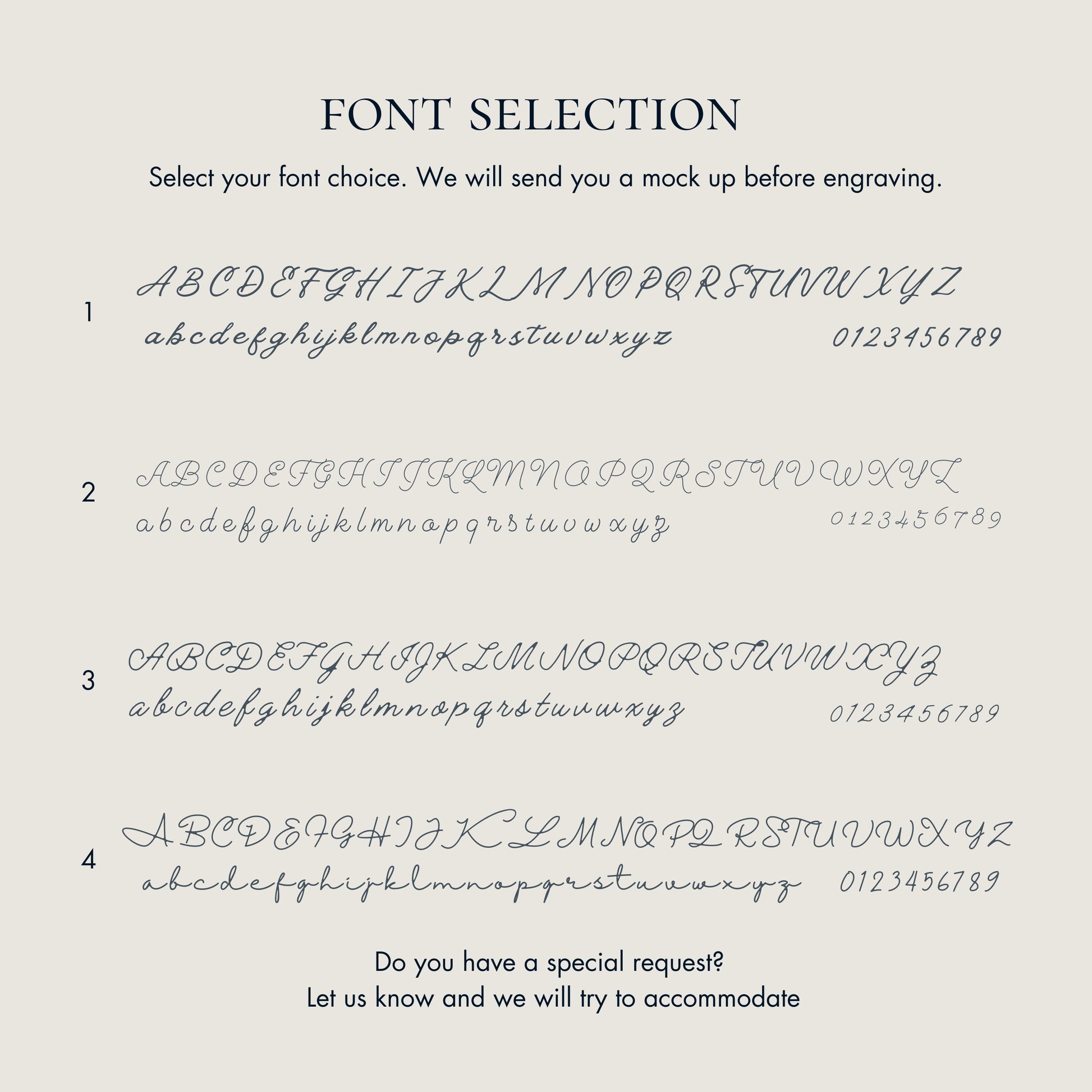 font selection to engrave on paw print jewelry