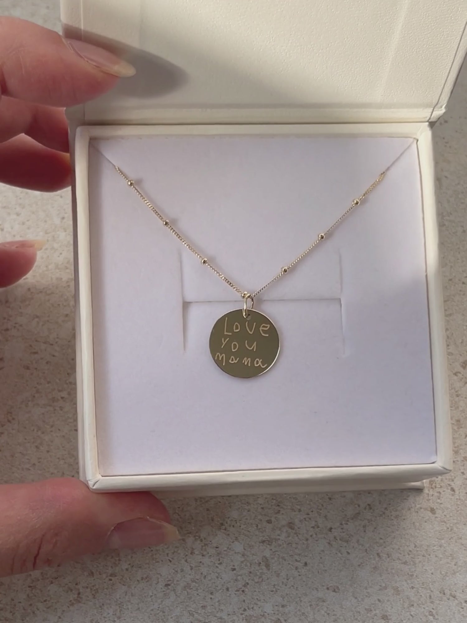 Handwriting Sphere Chain Necklace | 10K Gold Circle