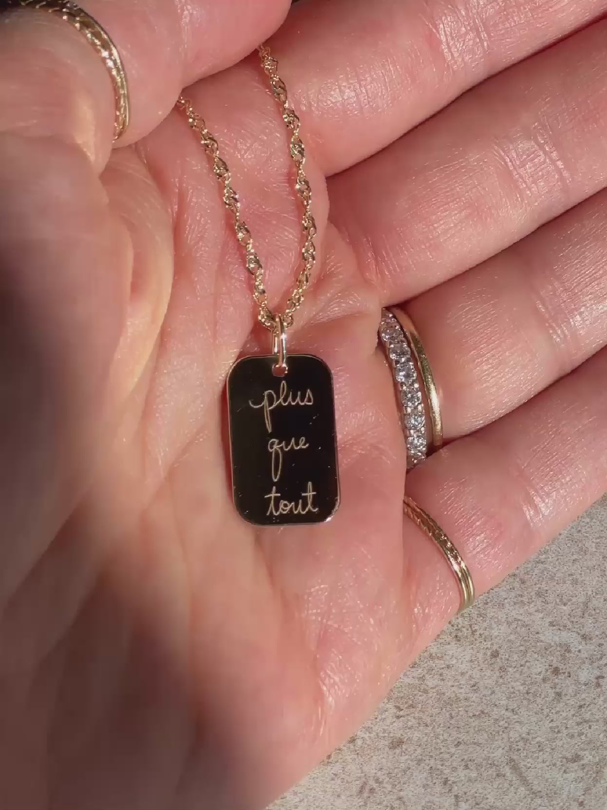 Handwriting Twisted Chain Necklace | 10K Gold Rectangle